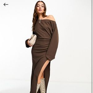 NA-KD x Hanna Schonberg draped neck high slit maxi dress